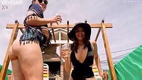 April Big Ass and Belle Amore Guzzle Pee on Balcony