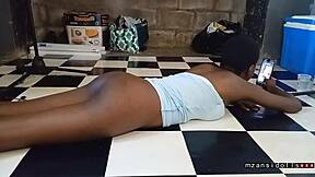 18-Year-Old Ebony Slut's Saggy Tits Big Pussy Slammed Hard by Older Lover!