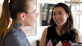 alexis tae laps kimmy kimm's shaved asian pussy in hot lesbian fingering