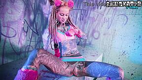 tattooed goth slut solos dp toys anal to mouth fingering pierced nipples orgasm