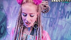 tattooed goth slut solos dp toys anal to mouth fingering pierced nipples orgasm