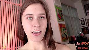 pov amateur teen 18+ gives bj and rides her boyfriend's cock closeup