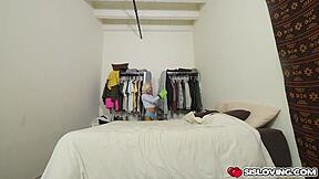 Bella rose intensely sucks stepbro's massive cock deep throat style.