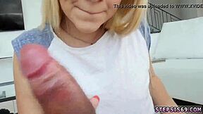 young couple fights for blowjob in bedroom