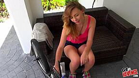 girlfriend and guy have intimate moment on porch