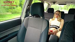 Blonde rides vibrator in taxi ride