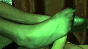 Adult foot job with a nylon nubile teen