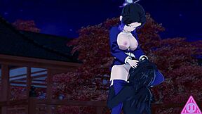 In this hentai, Kocho Shinobu gives Tomioka Giyu a sloppy blowjob and handjob outdoors.