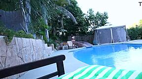 Amia Miley, petite 18+ spinner, gives big cock POV blowjob and cum facial