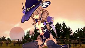 In genshin impact, asian milf lisa performs blowjob and titjob leading to cumshot in 3d hentai