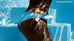 hungarian blonde skinny pornstar dives into wild pool action with small tits