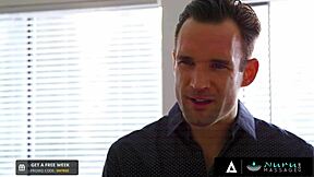 Teen impressed by client's big cock deepthroats and fucks sideways in nuru massage