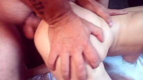 Gaucholuiz and Santinha Safadinha do anal on all fours on the sofa with a creampie.