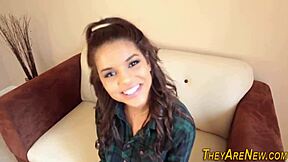 cute newbie gets her first facial after blowjob