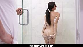 sexy latina stepsister meets new stepbrother in shower
