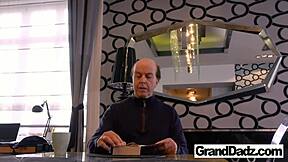 Old Guy Receives Tight Blowjob And Licks Shaved Small Tits At Granddadz