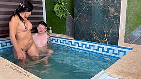 we got alone at home with my cousin and fucked hard in the pool
