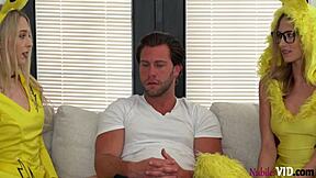 kyler quinn and lily larimar get fingered and fucked at halloween party in family pies