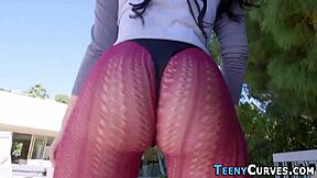 Wow, check this teen with a big booty in pantyhose taking a huge cock hard!