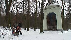 Yo, this teen got drilled hard in the snow!