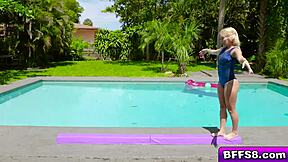 three besties ride stud's cock until cumming on shaft in bedroom