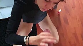 this whore gives me a handjob and licks my cock till i cum on her hare