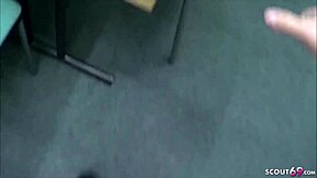 Secret Threesome at Work for Cute German Teen.