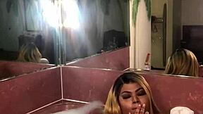 Zaharii relaxes in the hot tub