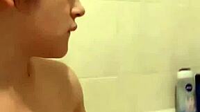 Ritafox, that adorable redhead Russian, washing her gorgeous tits and pussy up close.