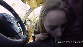 Dude enjoys blowjob from sexy blonde teen