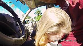 Dude enjoys blowjob from sexy blonde teen