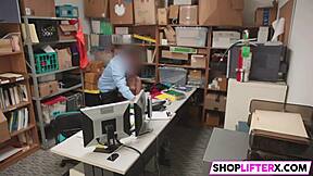 the teen burglar gets caught stealing in the shop and pays with her pussy to the police officer's big cock