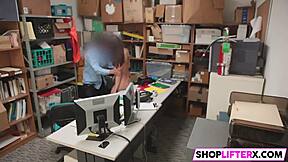 the teen burglar gets caught stealing in the shop and pays with her pussy to the police officer's big cock