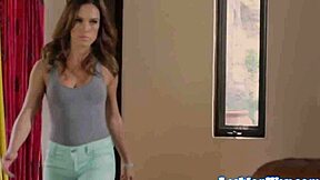 the stepmom and petite teen share a lesbian scissoring moment