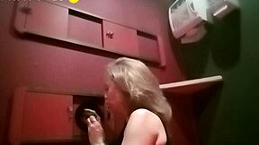 Intense blowjob in glory hole turns into hardcore pussy fucking and orgasm with blonde teen and toy actor in swing house sp