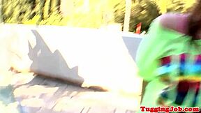 Inked Teen Neighbor Tugs Cock in Closeup Handjob Scene