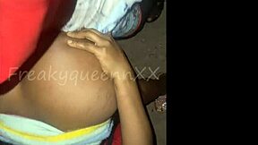 Outdoor night sex with monster cock in doggystyle position