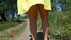 blonde with big ass flashes pussy outdoors, sucks cock for facial cumshot