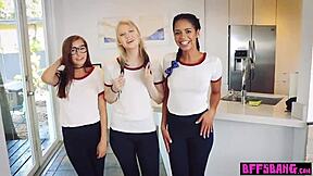 Latina Brunette Teen BFFs Give Hardcore Blowjob to Huge Cock!