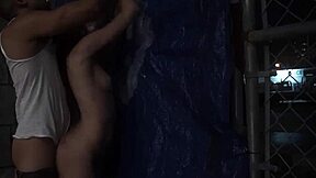 teen gets rough doggy style outdoors after mirror dildo play