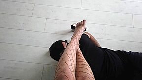 Masked girl in fishnets, do you worship her feet like this compilation?