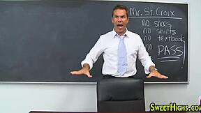 Blonde Student in Uniform Teased Before Hardcore Railing