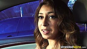 stranded brunette teen 18+ seeks help from pov amateurs with big tits