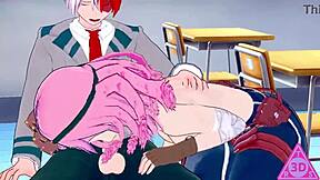 mei hatsume and shoto todoroki have sex in hentai pov blowjob and cumshot