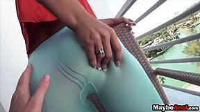 Skinny teen Kelly Diamond gets her tight ass fucked hard on the balcony