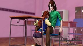 Erica Sucking with Condom in Wild Hentai 3D Scene