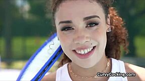 Curly Ebony Spinner Gets Oiled And Rides Big Cock After Tennis Match