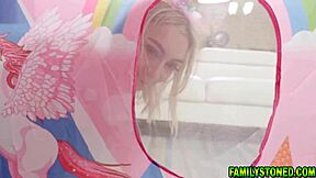 stepsister rides stepbrother's monster cock hard, cumming intensely on his shaft