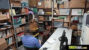 Hot ebony teen punished with rough doggystyle fuck on cctv after shoplifting