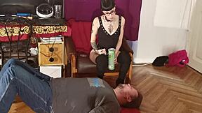 Slim Goth Domina Humiliates Slave By Feeding Him Mouth To Mouth In Fetish Scene Pt1 HD